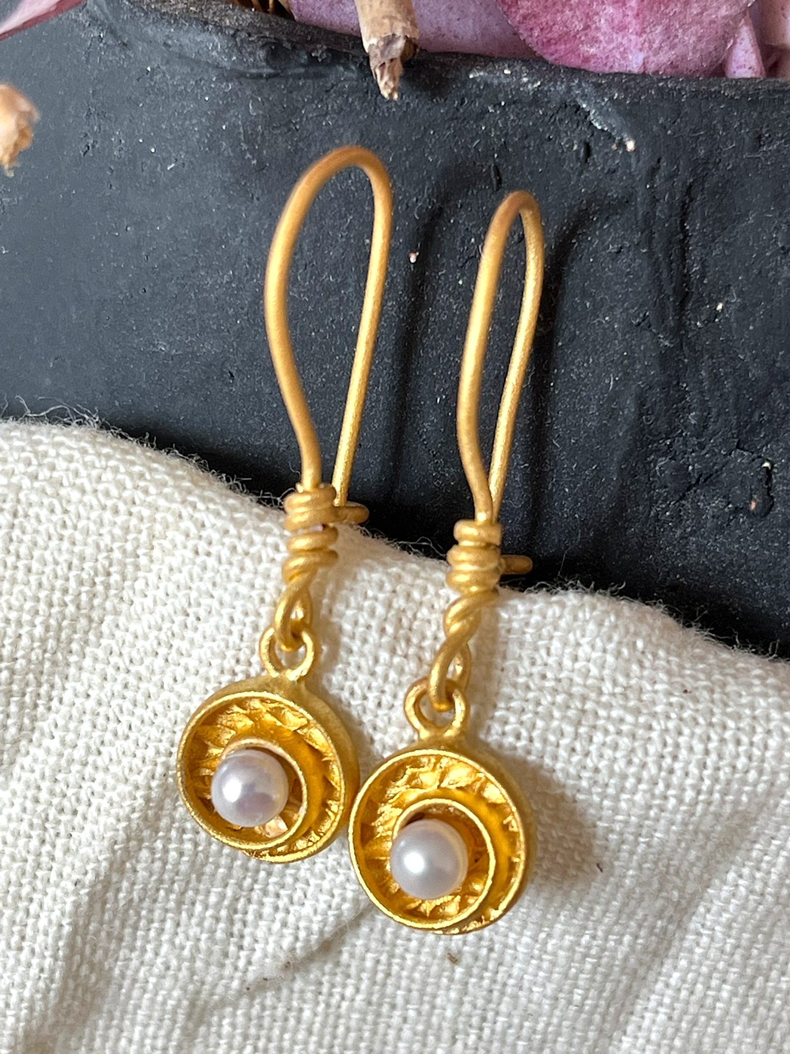 14 Ayar İnci Mat Küpe-956